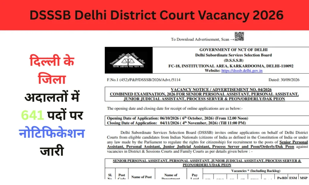 DSSSB Delhi District Court Vacancy 2026
