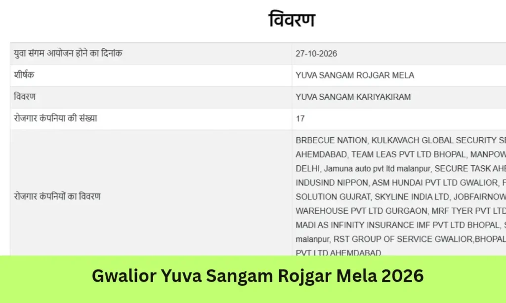 Gwalior Yuva Sangam Rojgar Mela 2026
